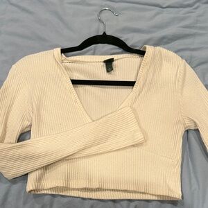Wild Fable Cream Ribbed V-Neck Blouse